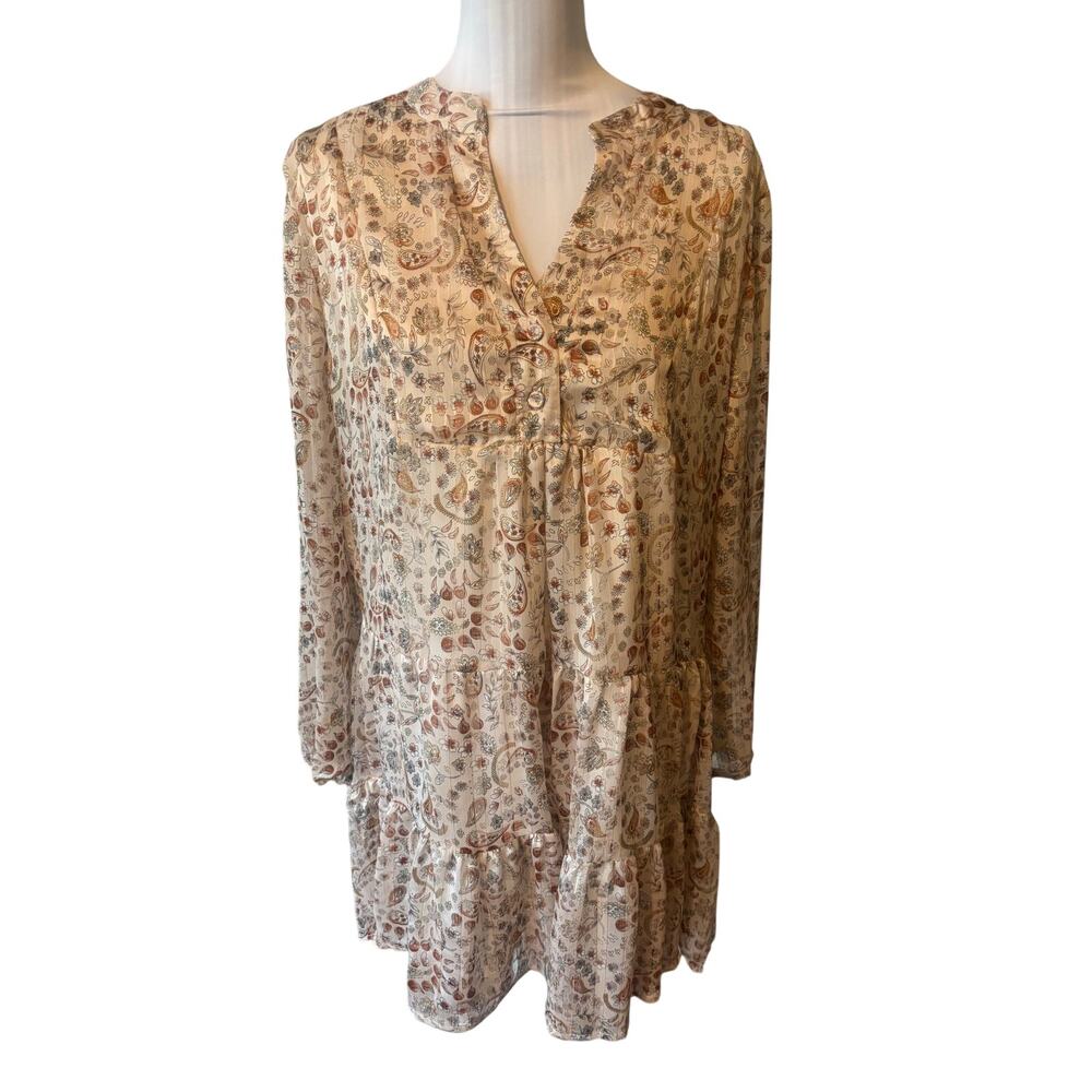 Silk & Salt Boho Long-Sleeve Tiered Mini Dress Size M